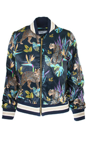 Cobalt Leopard Luxe Legacy Lined Bomber Jacket