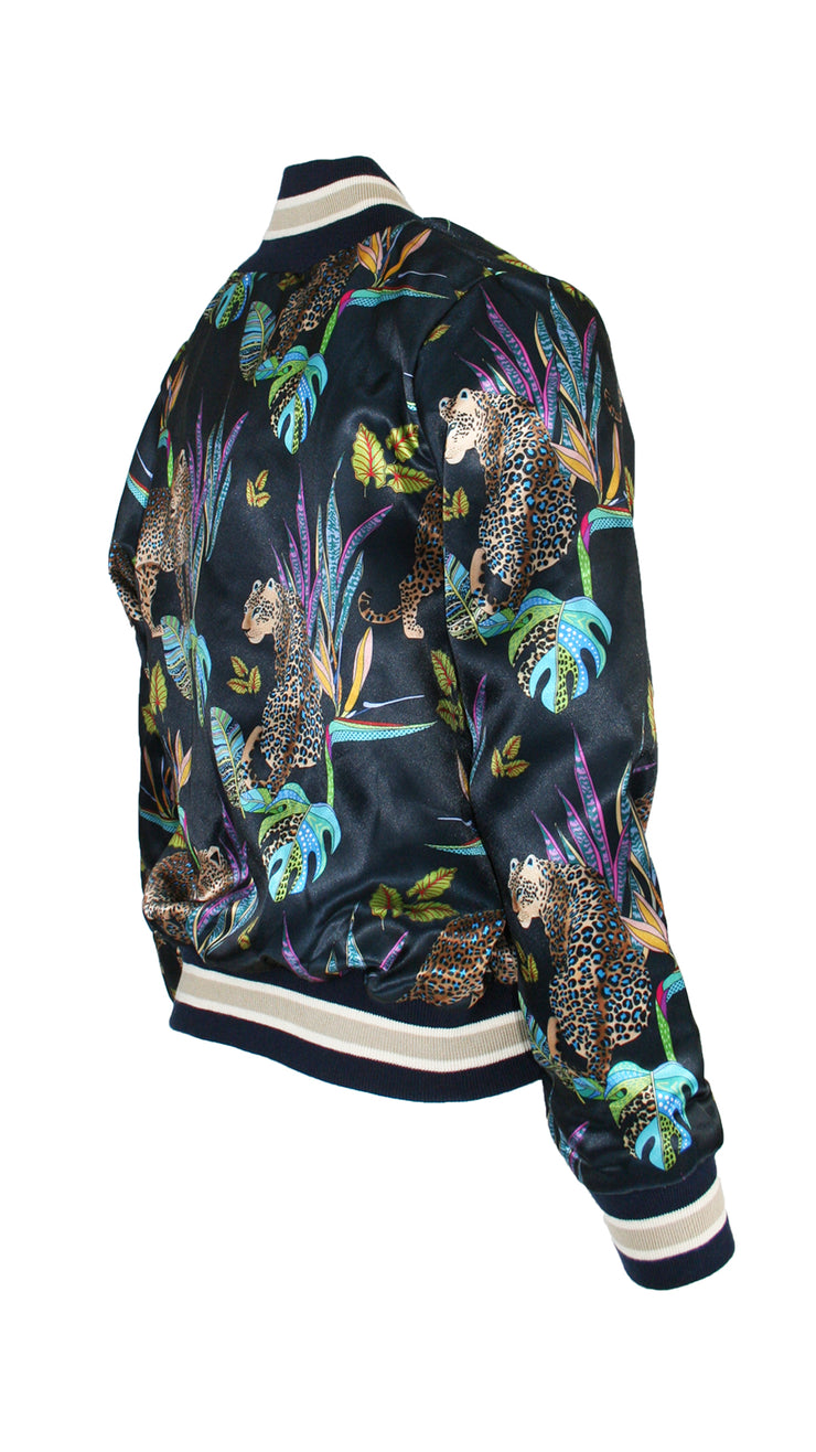 Cobalt Leopard Luxe Legacy Lined Bomber Jacket