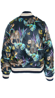 Cobalt Leopard Luxe Legacy Lined Bomber Jacket