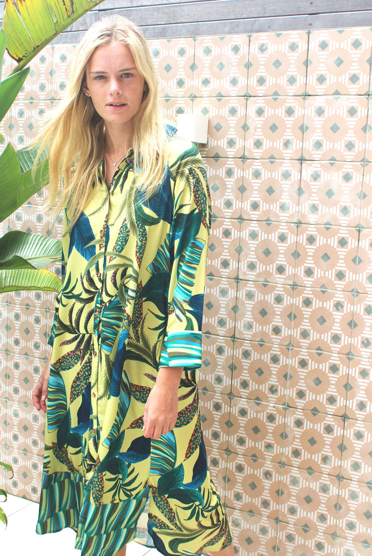 Tropical Splendour Yellow Luxe Shirt Dress